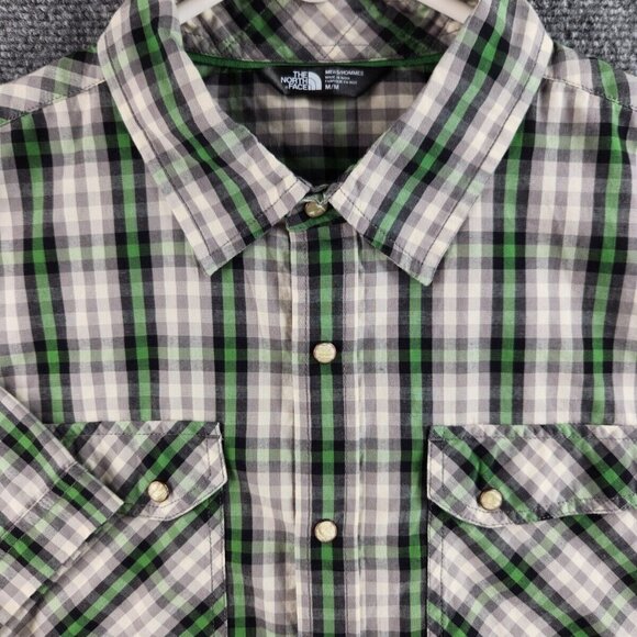 The North Face Western Shirt Men Green Plaid Pearl Snap Hiking Outdoors Medium - Picture 1 of 16
